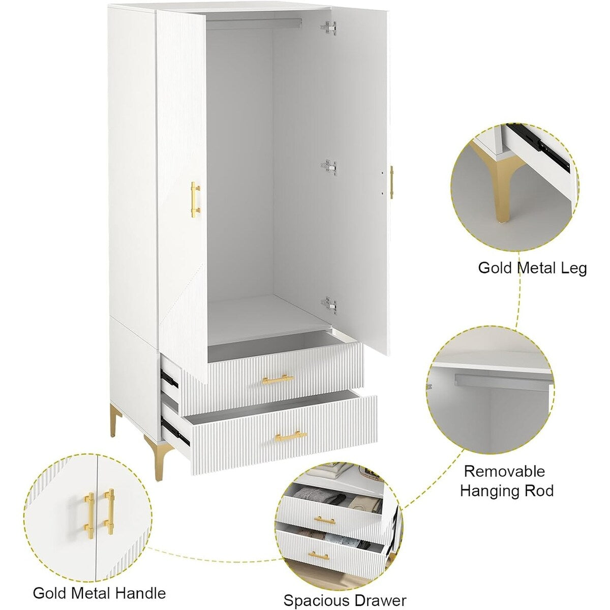 Wardrobe Armoire Closet with Drawers for Hanging Clothes
