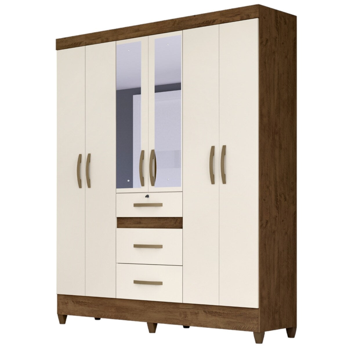 Wardrobe Itatiba Brown/Off White And Mirror Legs Lock