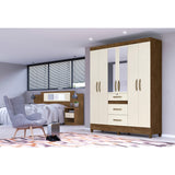 Wardrobe Itatiba Brown/Off White And Mirror Legs Lock