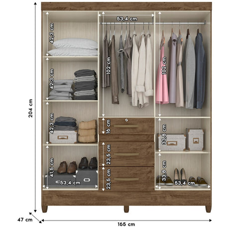 Wardrobe Itatiba Brown and Mirror, Legs and Lock
