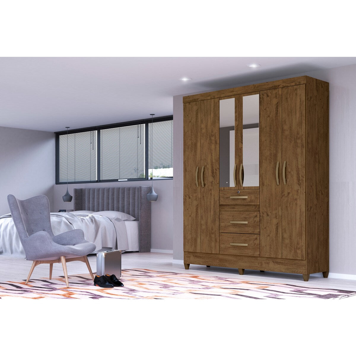 Wardrobe Itatiba Brown and Mirror, Legs and Lock