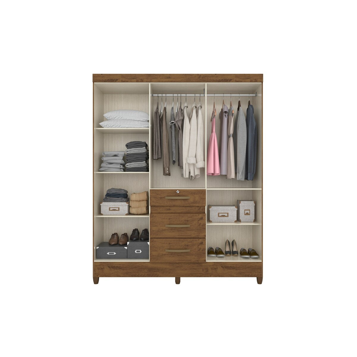 Wardrobe Itatiba Brown and Mirror, Legs and Lock