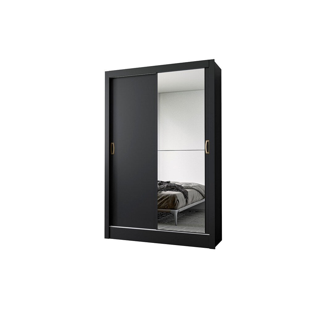Wardrobe Las Vegas Matte Black/Naturale/White + Mirror