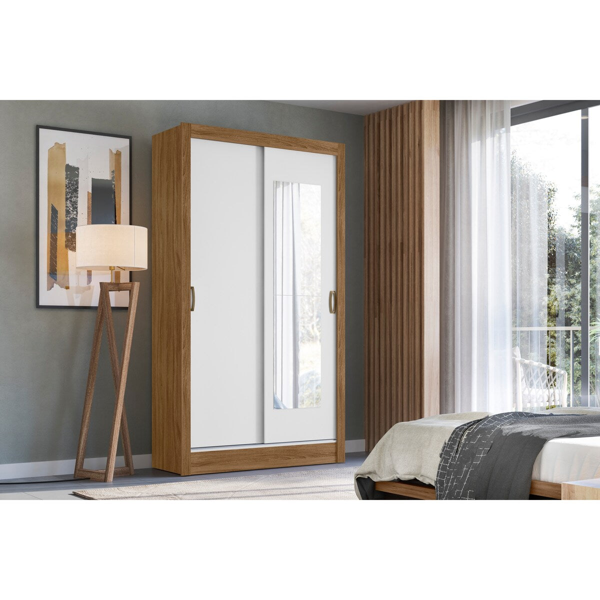 Wardrobe Las Vegas Matte Black/Naturale/White + Mirror
