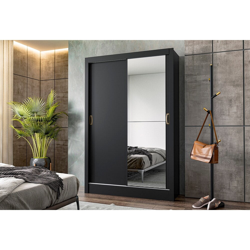 Wardrobe Las Vegas Matte Black/Naturale/White + Mirror
