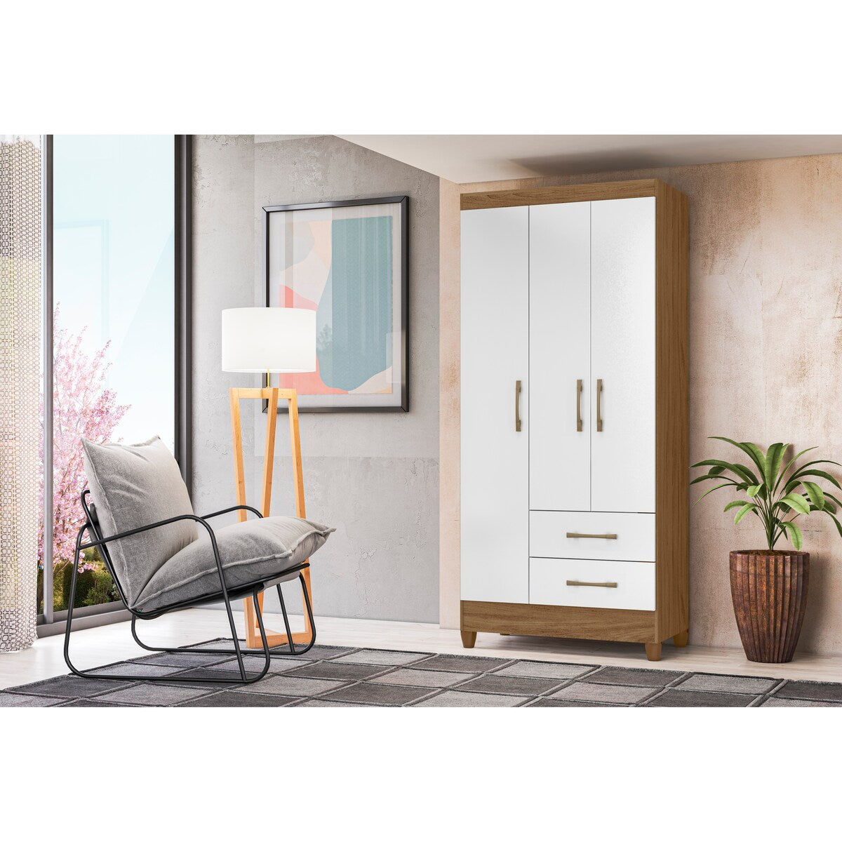 Wardrobe Lima Naturale/White And Legs