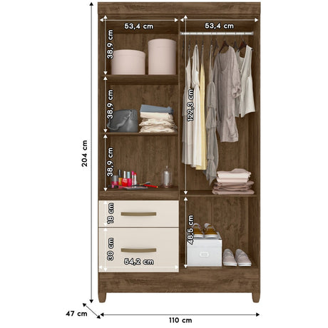 Wardrobe Madri Brown/Off White and Legs