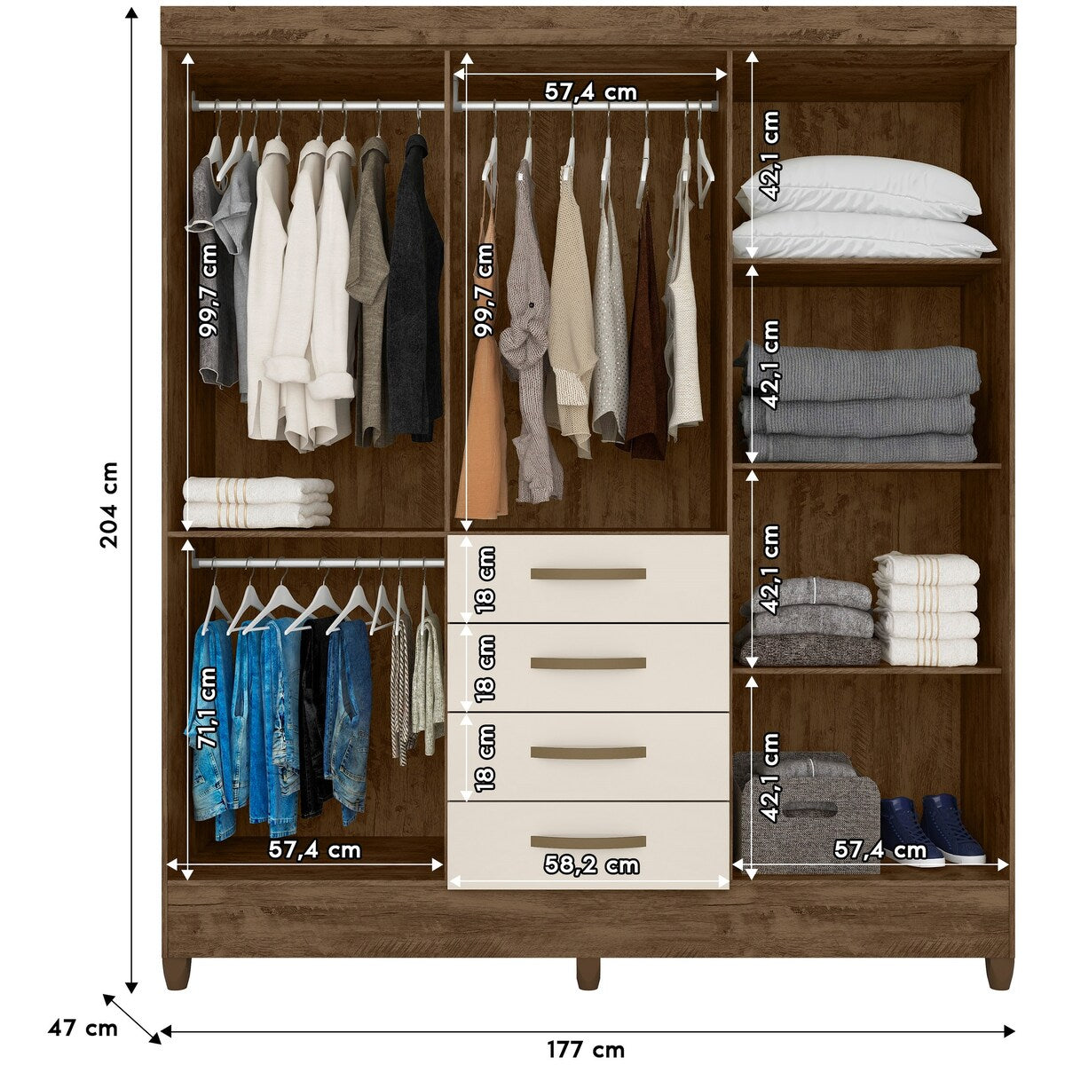 Wardrobe New Avai Brown/Hazelnut And Mirror Legs