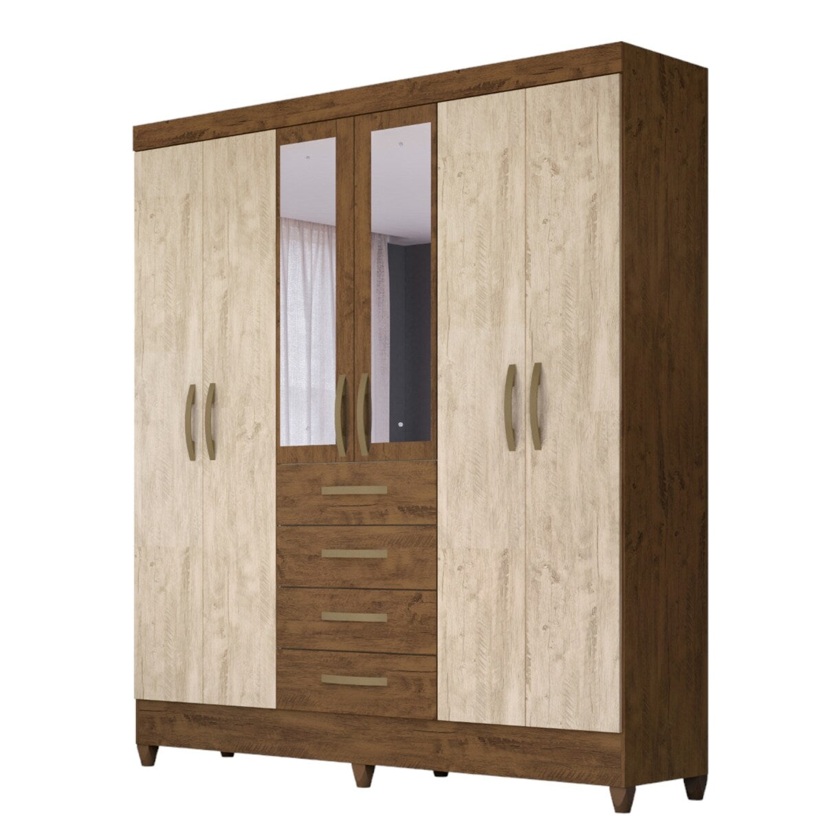 Wardrobe New Avai Brown/Hazelnut And Mirror Legs
