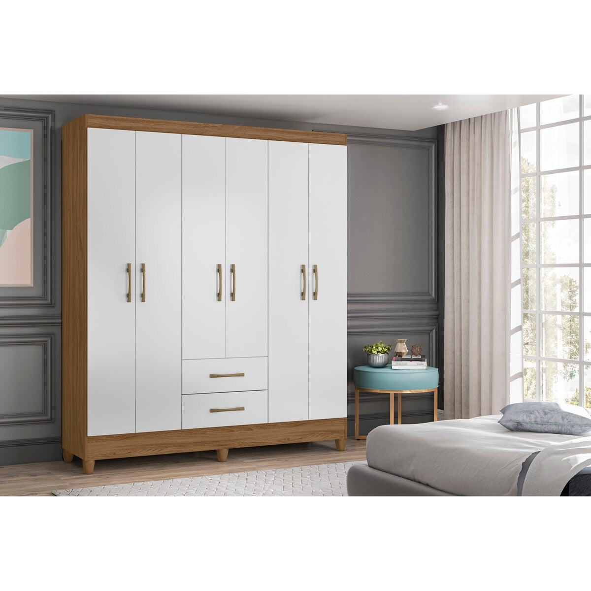 Wardrobe Panama Naturale/White And Legs