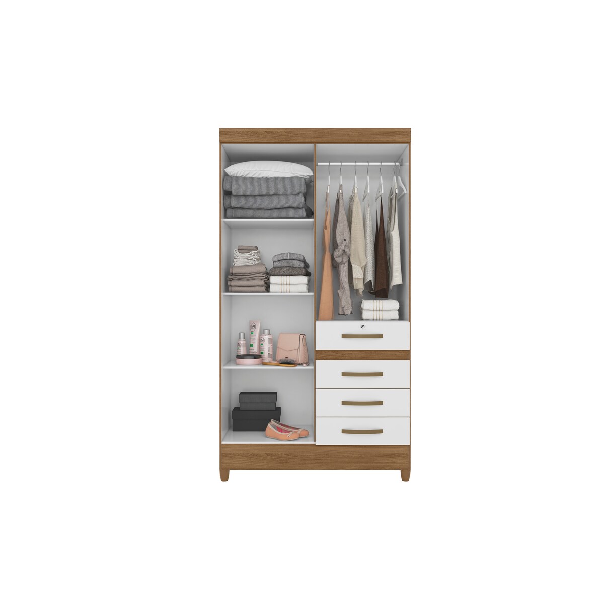 Wardrobe Sobral Naturale/White and  Mirror Legs and Lock