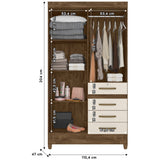 Wardrobe Sobral Naturale/White and  Mirror Legs and Lock