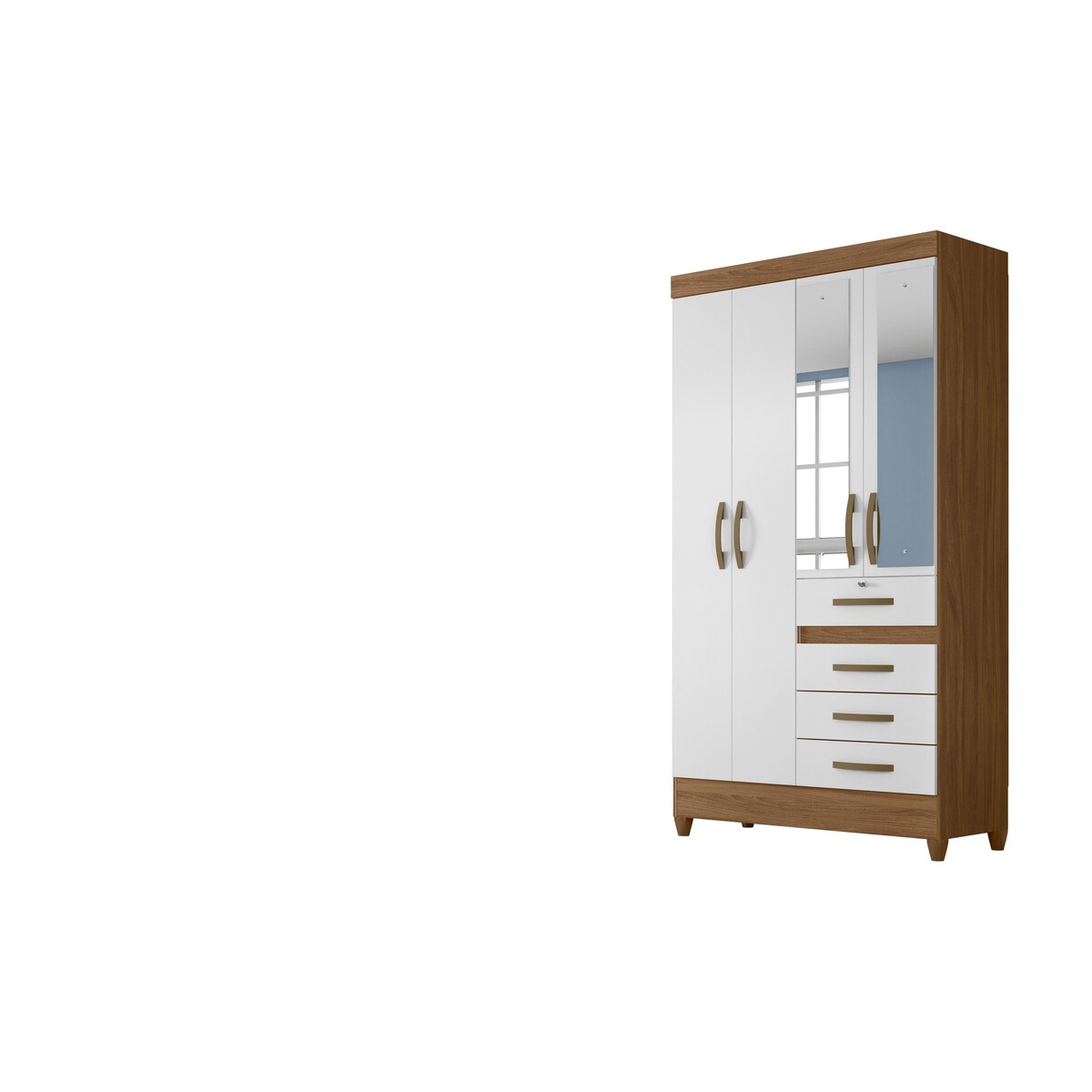 Wardrobe Sobral Naturale/White and  Mirror Legs and Lock