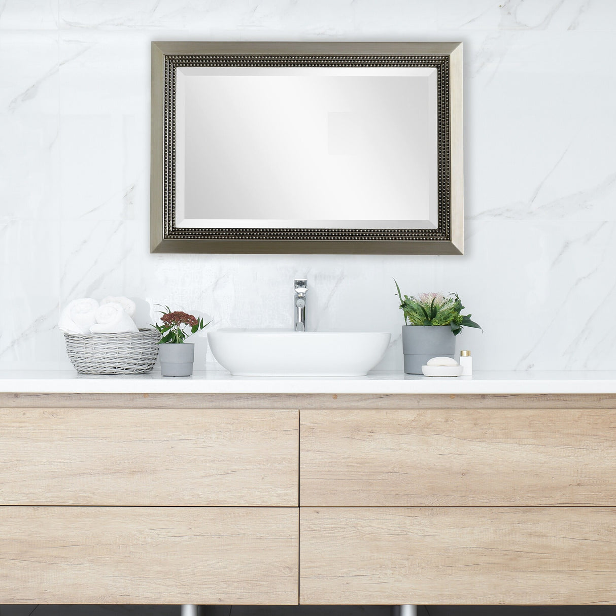 The Gray Barn Warm Silver Beaded Edge Rectangular Wall Mirror