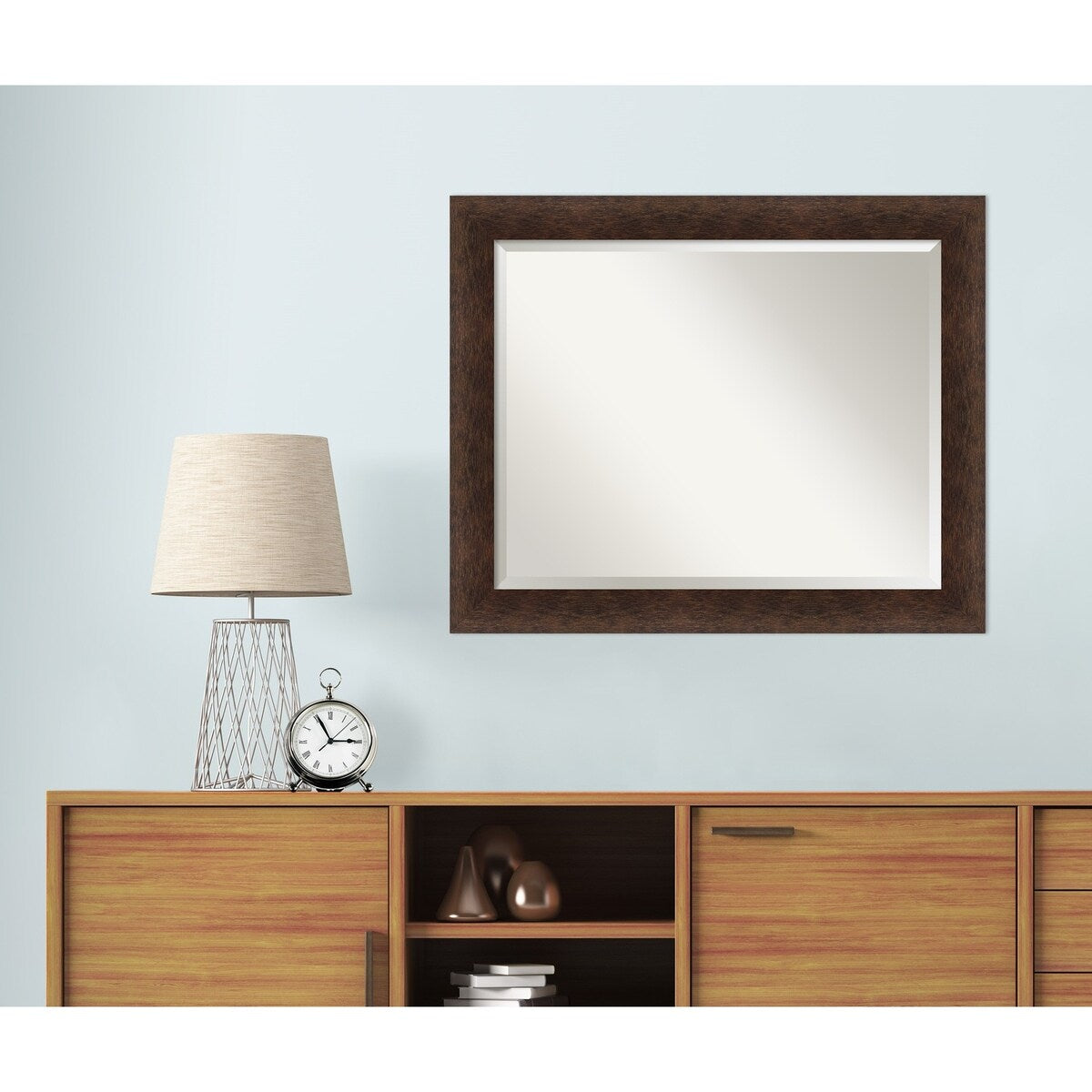 Warm Walnut Beveled Wood Framed Wall Mirror - Warm Walnut