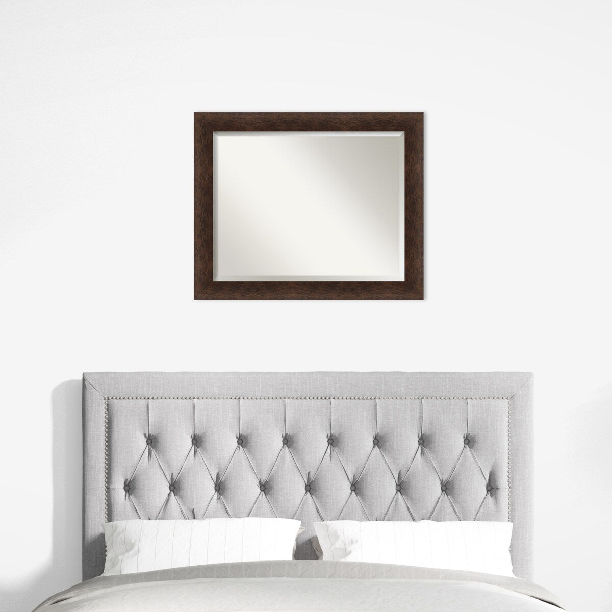Warm Walnut Beveled Wood Framed Wall Mirror - Warm Walnut