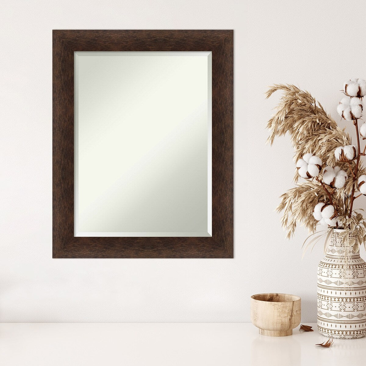 Warm Walnut Beveled Wood Framed Wall Mirror - Warm Walnut