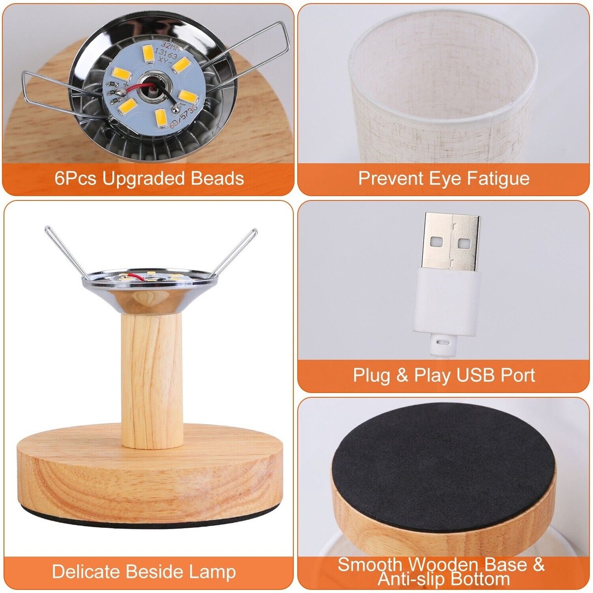 Warm White Fabric Table Lamp for Bedroom