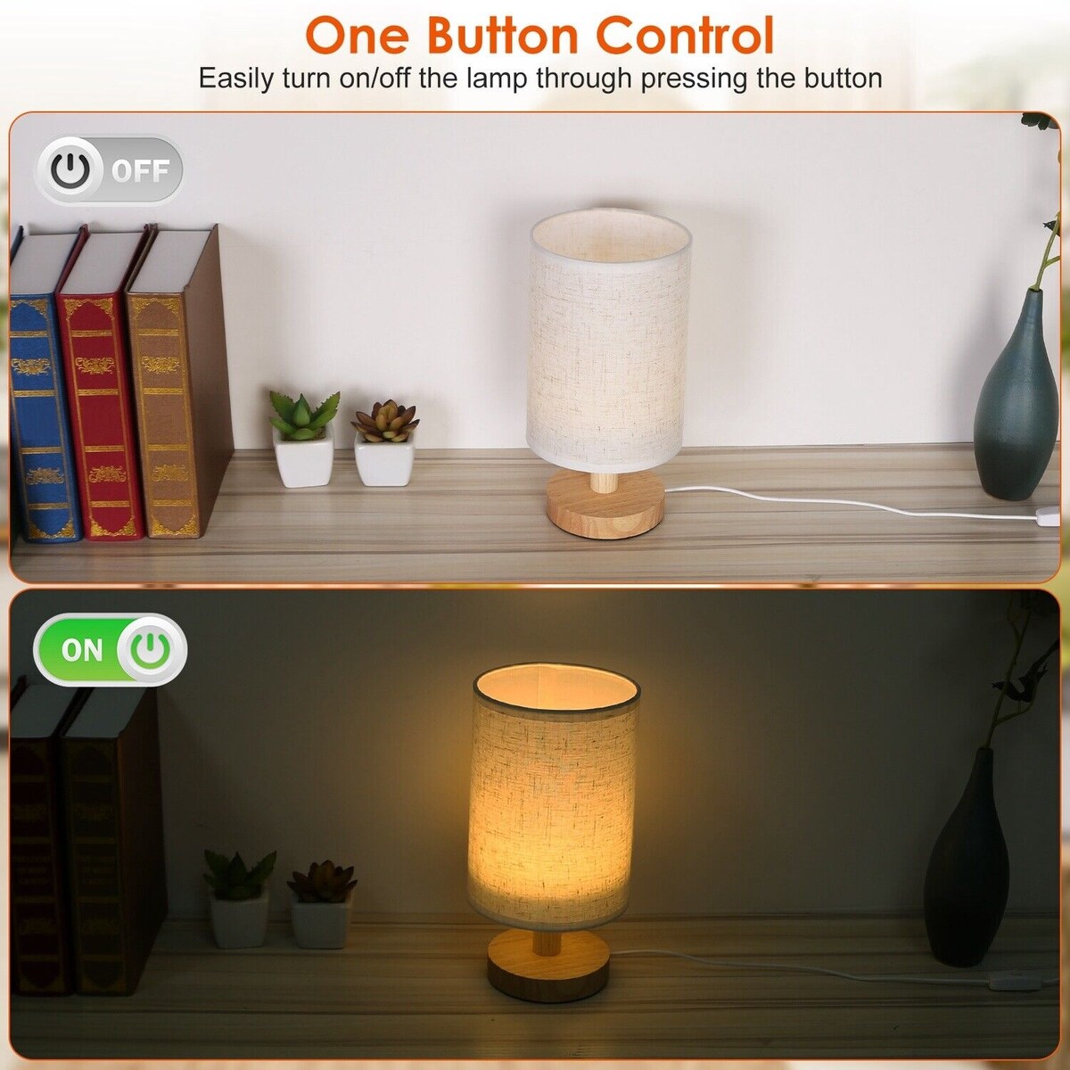 Warm White Fabric Table Lamp for Bedroom