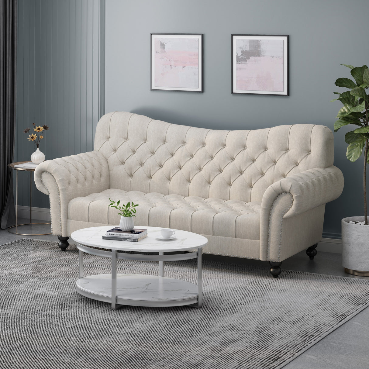 Wastacio Chesterfield Button-tufted Sofa by Christopher Knight Home - 34.00"D x 84.50"W x 37.50"H