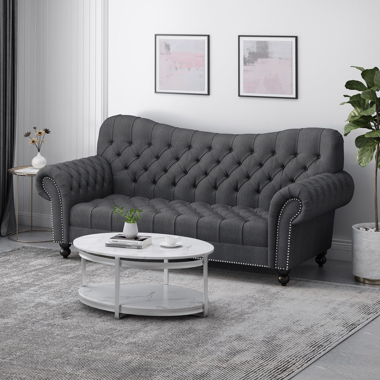 Wastacio Chesterfield Button-tufted Sofa by Christopher Knight Home - 34.00"D x 84.50"W x 37.50"H