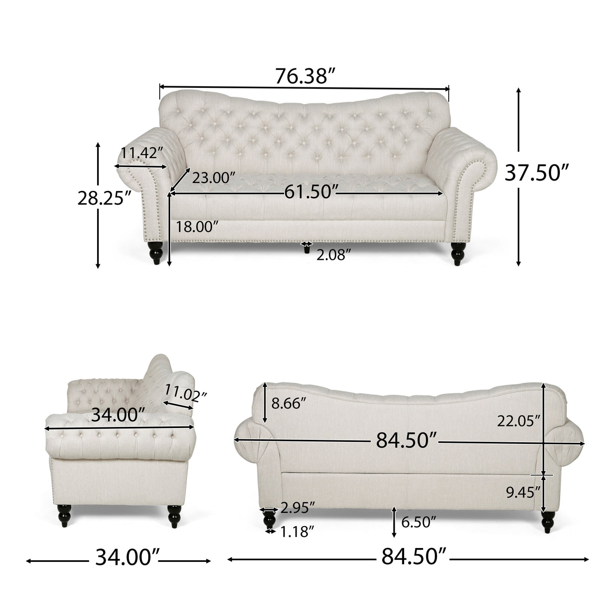 Wastacio Chesterfield Button-tufted Sofa by Christopher Knight Home - 34.00"D x 84.50"W x 37.50"H