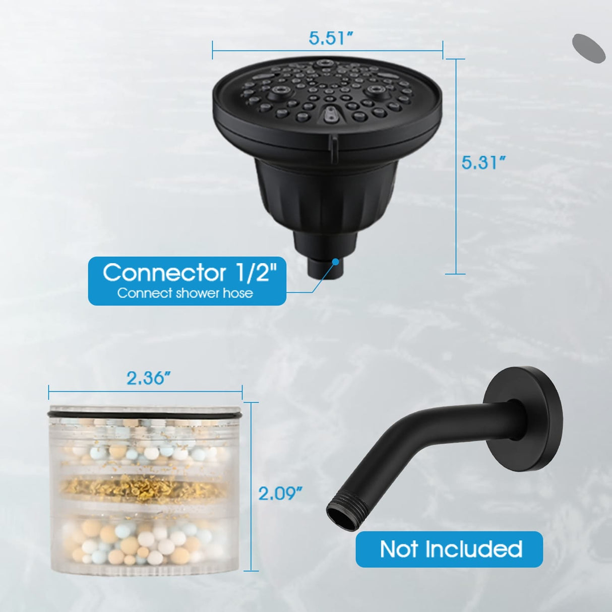 Water Softener Filter Fixed showerheads, 7 Spray Modes