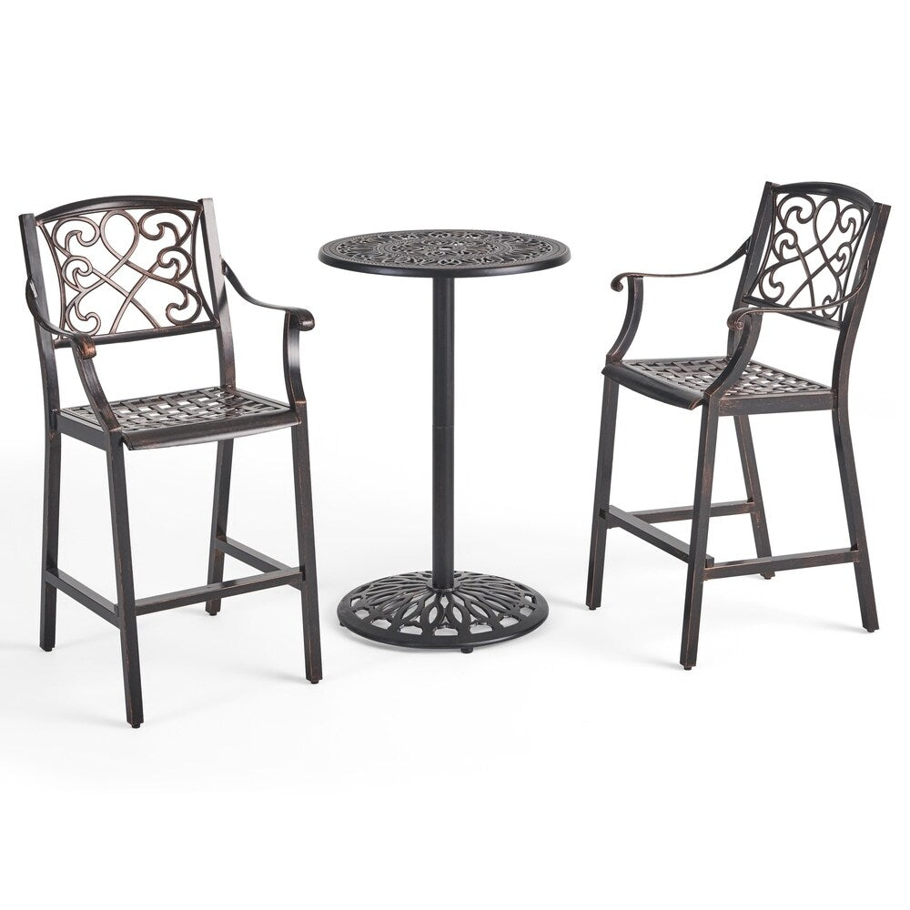 Waterbury Outdoor 26.75" Circular 3 Piece Aluminum Bar Height Set by Christopher Knight Home