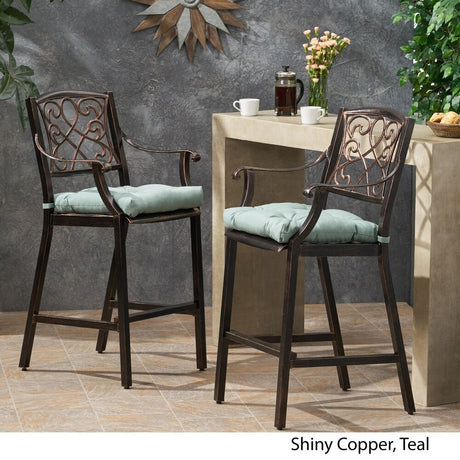 Waterbury Outdoor Aluminum Barstool with Cushion (Set of 2) by Christopher Knight Home