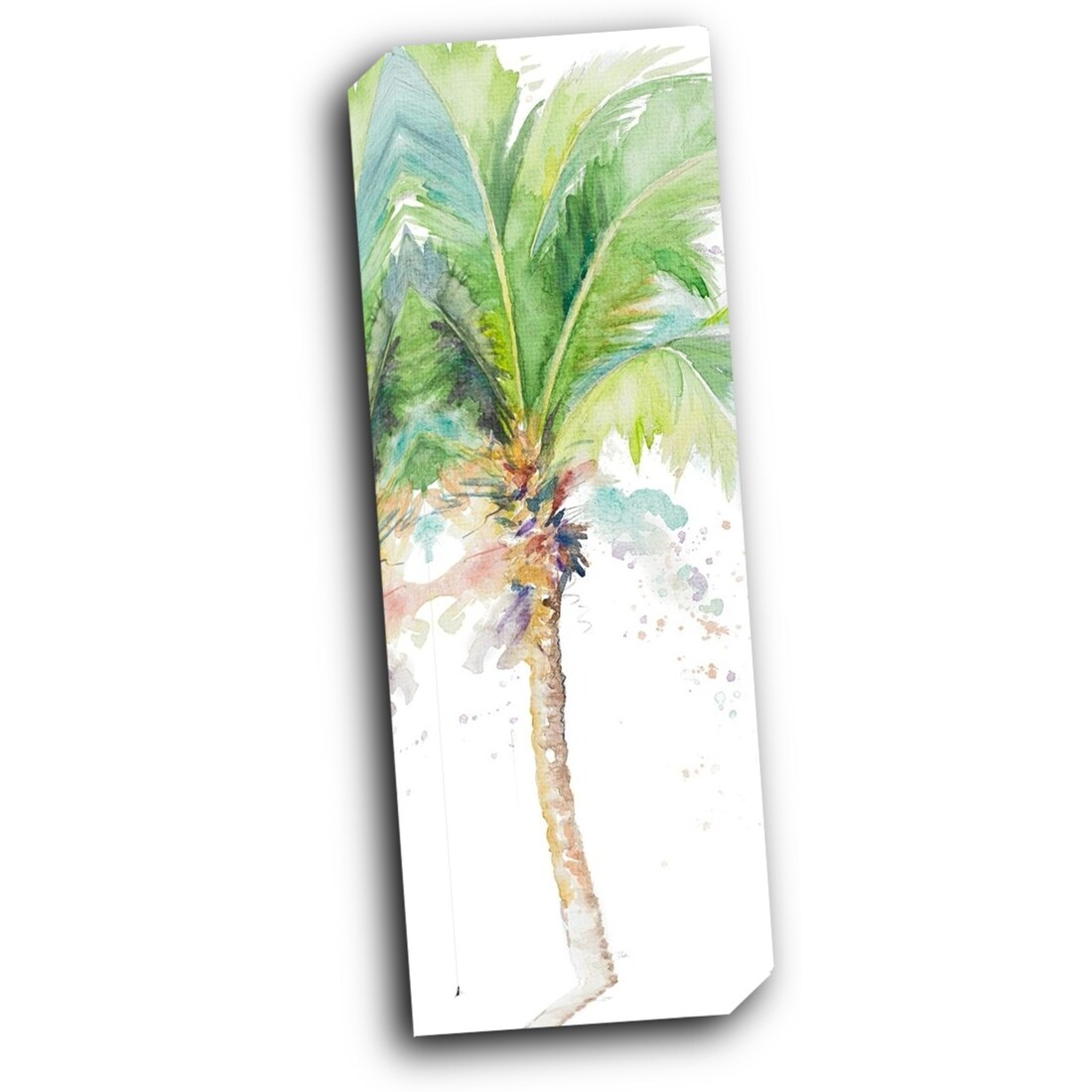 Watercolor Coconut Palm Panel 8x24 Gallery Wrapped Stretched Canvas