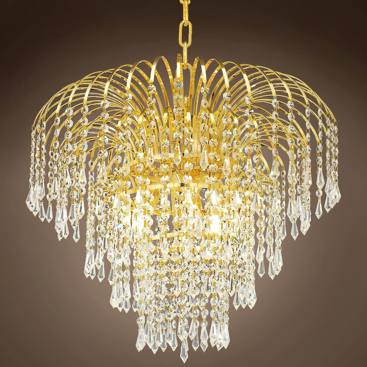 Waterfall 6 Light 21" Gold Chandelier With Clear European/Swarovski Crystals - 18.00