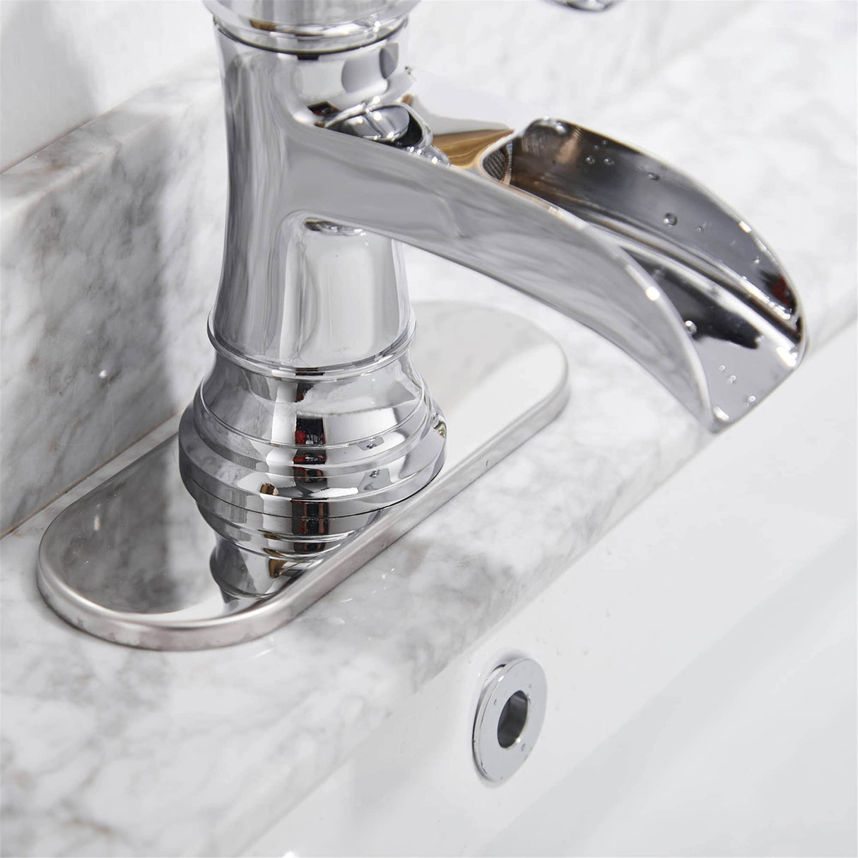 Waterfall Bathroom Faucet Single Handle Bathroon Sink Faucets One Hole Modern Basin Vanity Mixer Taps With Valve And Deck Plate
