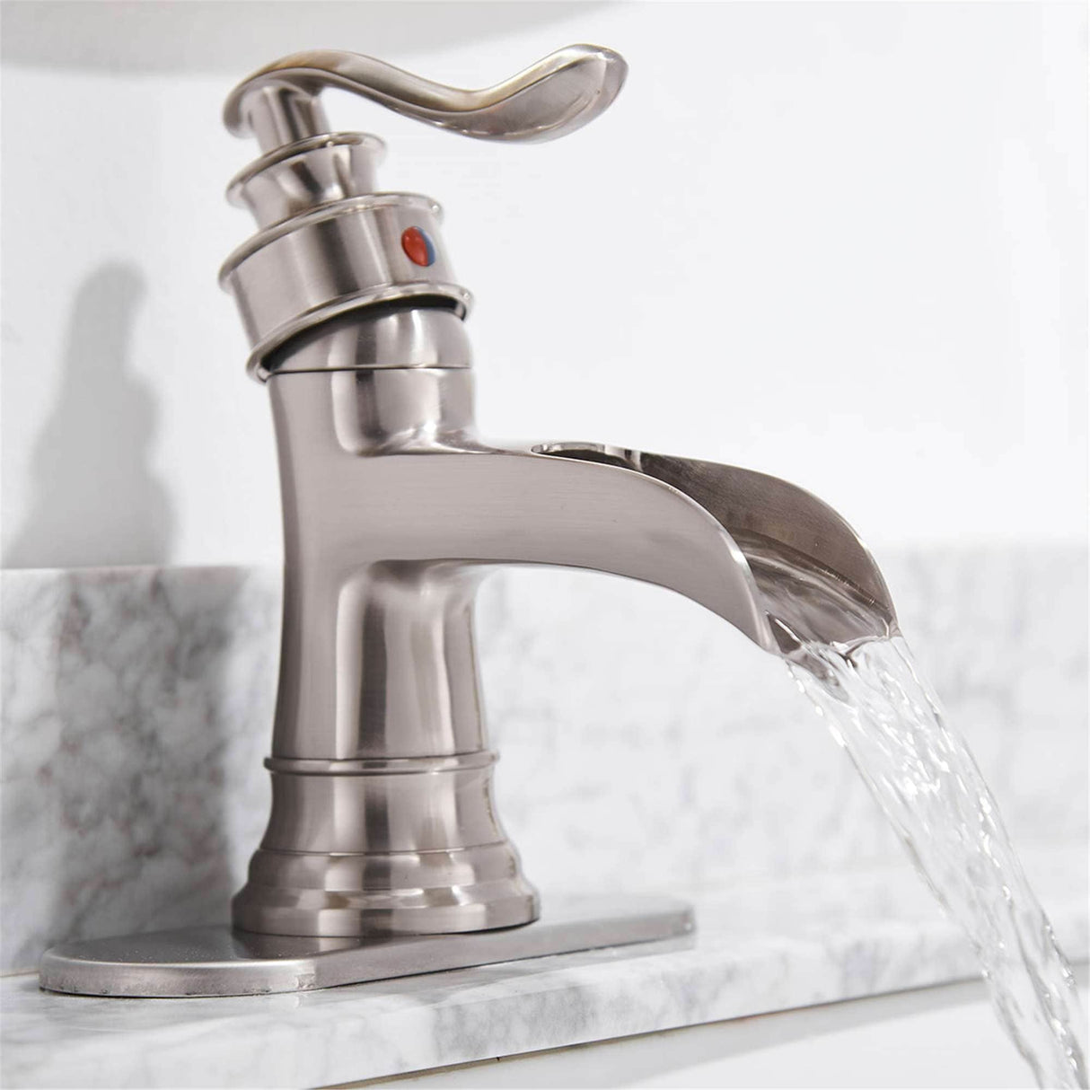 Waterfall Bathroom Faucet Single Handle Bathroon Sink Faucets One Hole Modern Basin Vanity Mixer Taps With Valve And Deck Plate