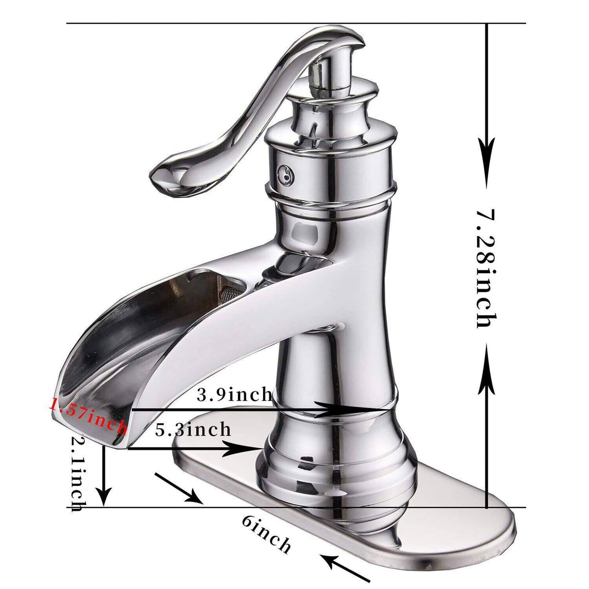 Waterfall Bathroom Faucet Single Handle Bathroon Sink Faucets One Hole Modern Basin Vanity Mixer Taps With Valve And Deck Plate