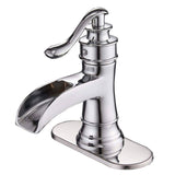 Waterfall Bathroom Faucet Single Handle Bathroon Sink Faucets One Hole Modern Basin Vanity Mixer Taps With Valve And Deck Plate