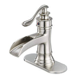 Waterfall Bathroom Faucet Single Handle Bathroon Sink Faucets One Hole Modern Basin Vanity Mixer Taps With Valve And Deck Plate