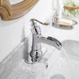 Waterfall Bathroom Faucet With Drain Assembly Single Handle Bathroon Sink Faucets One Hole Modern Basin Taps With Deck Plate