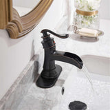 Waterfall Bathroom Faucet With Drain Assembly Single Handle Bathroon Sink Faucets One Hole Modern Basin Taps With Deck Plate