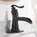 Waterfall Bathroom Faucet With Drain Assembly Single Handle Bathroon Sink Faucets One Hole Modern Basin Taps With Deck Plate