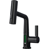 Waterfall Bathroom Faucets with Pull Down Sprayer, Modern Pull Out Bathroom Sink Faucet with Digital Temperature Display