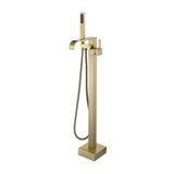 Waterfall Double Handles Freestanding Floor Mounted Tub Faucet With Hand Shower