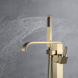 Waterfall Double Handles Freestanding Floor Mounted Tub Faucet With Hand Shower