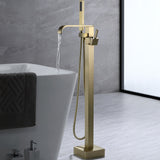 Waterfall Double Handles Freestanding Floor Mounted Tub Faucet With Hand Shower