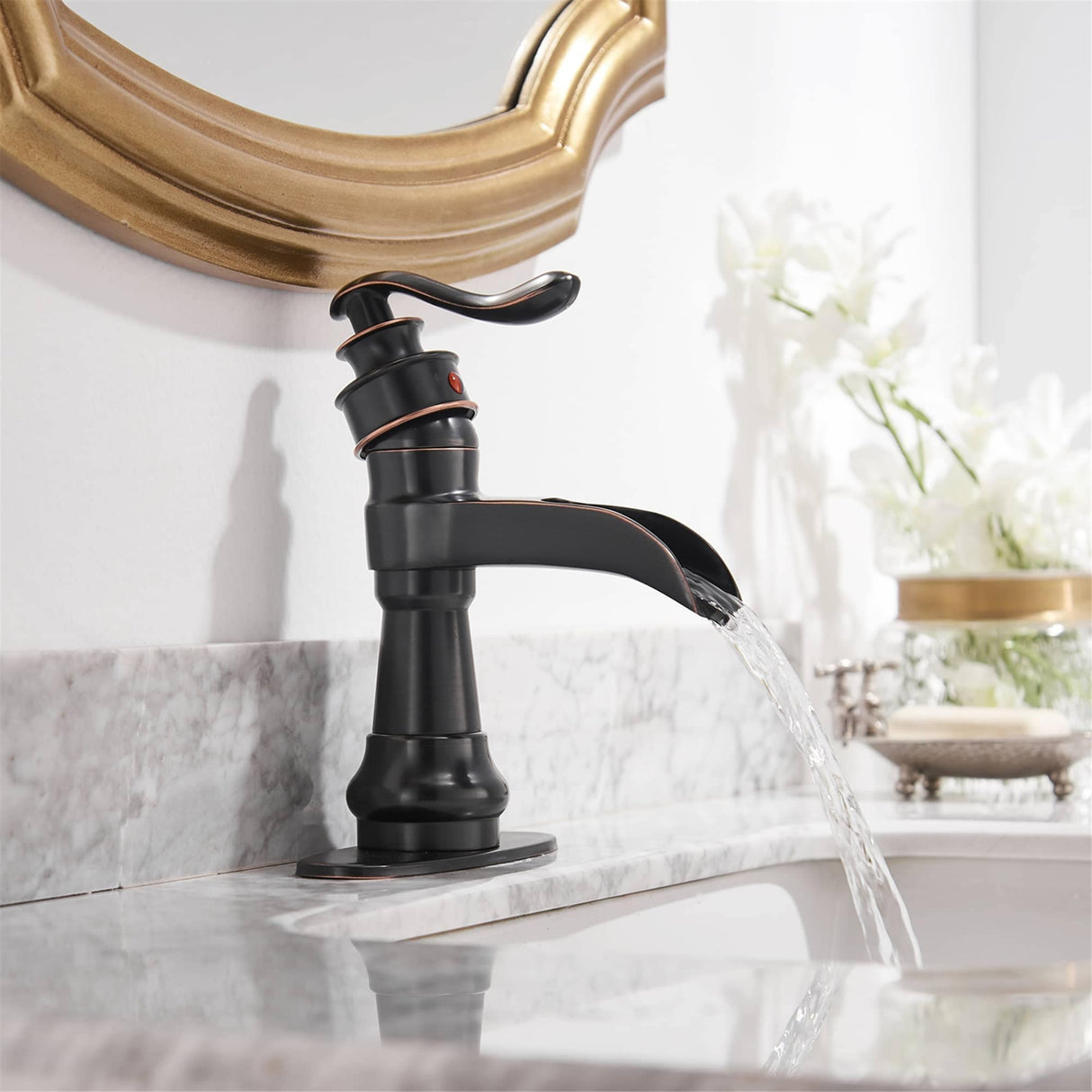 Waterfall Single Handle Bathroom Faucet With Drain Assembly Single Hole Bathroom Sink Faucets Modern Basin Vanity Mixer Taps