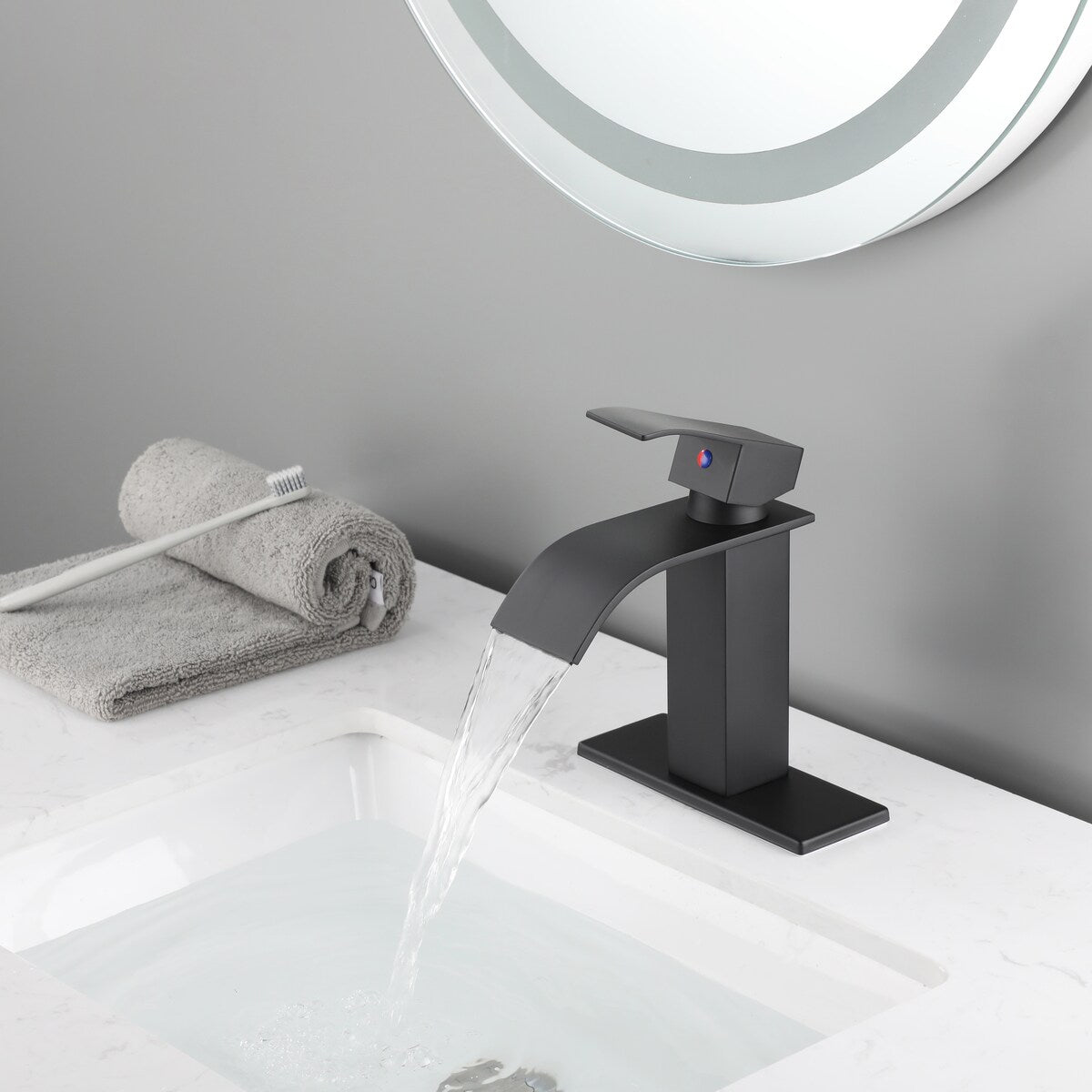 Waterfall Spout Bathroom Faucet,Single Handle Bathroom Vanity Sink Faucet - 2.36*7.16*4.92