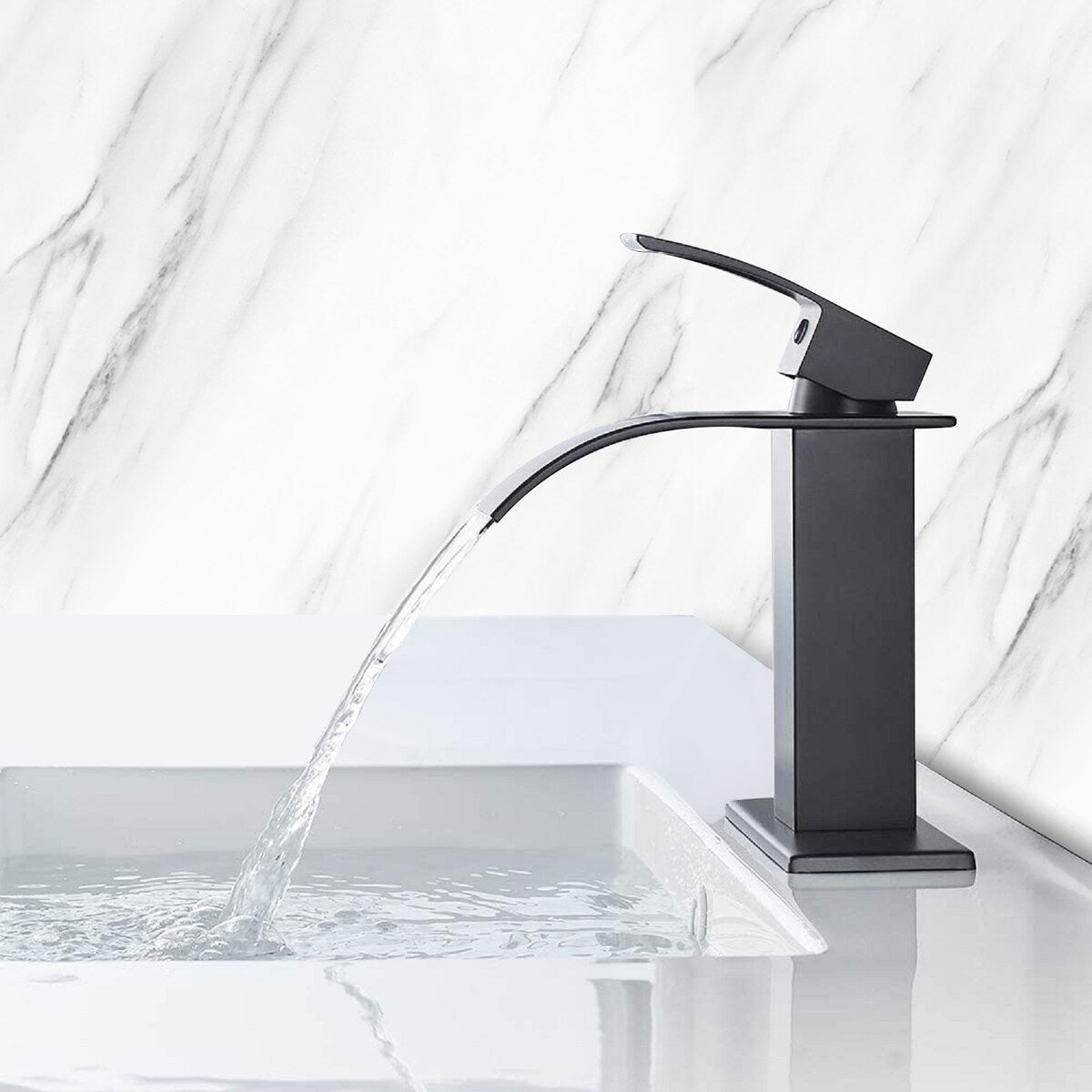 Waterfall Spout Bathroom Faucet,Single Handle Bathroom Vanity Sink Faucet - 2.36*7.16*4.92