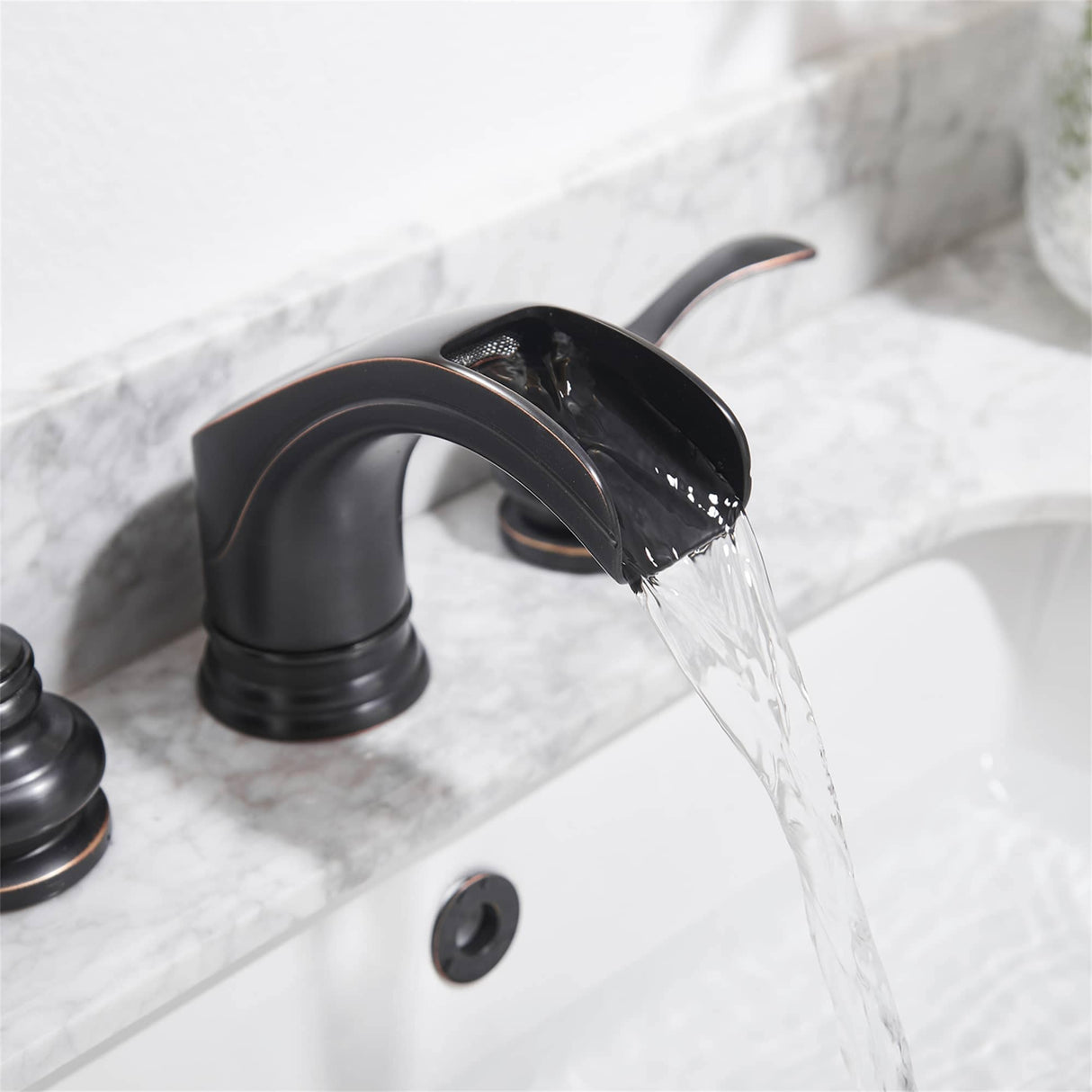 Waterfall Widespread Bathroom Faucet Double Hanlde 8 Inch Bathroom Sink Faucets 3 Hole Modern Basin Vanity Mixer Tap With Valve