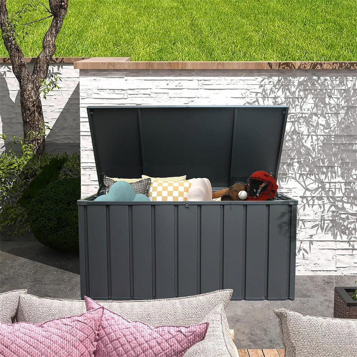 Waterproof 100/120/150/160-Gallon Outdoor Deck Box for Patio Storage