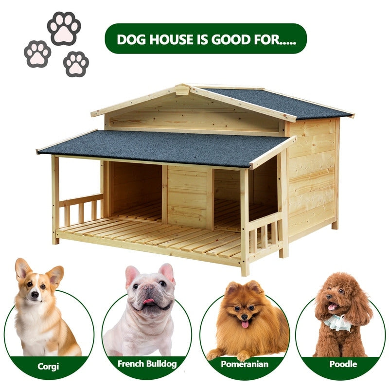 Waterproof Dog Houses for Small Medium Large Dogs Outdoor & Indoor, Wooden Puppy Shelter Large Doghouse with Porch