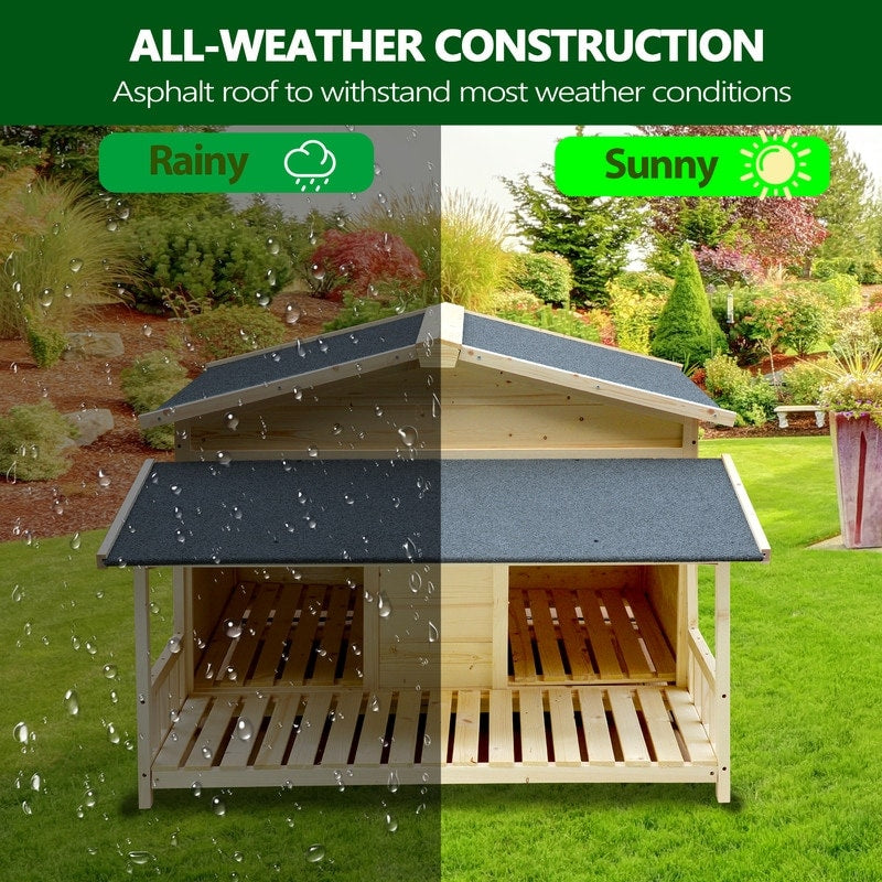 Waterproof Dog Houses for Small Medium Large Dogs Outdoor & Indoor, Wooden Puppy Shelter Large Doghouse with Porch